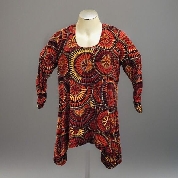 Premise Tunic Top Womens 1X Shark Bite Colorful Orange 3/4 Ruched Sleeve Boho - Picture 4 of 11